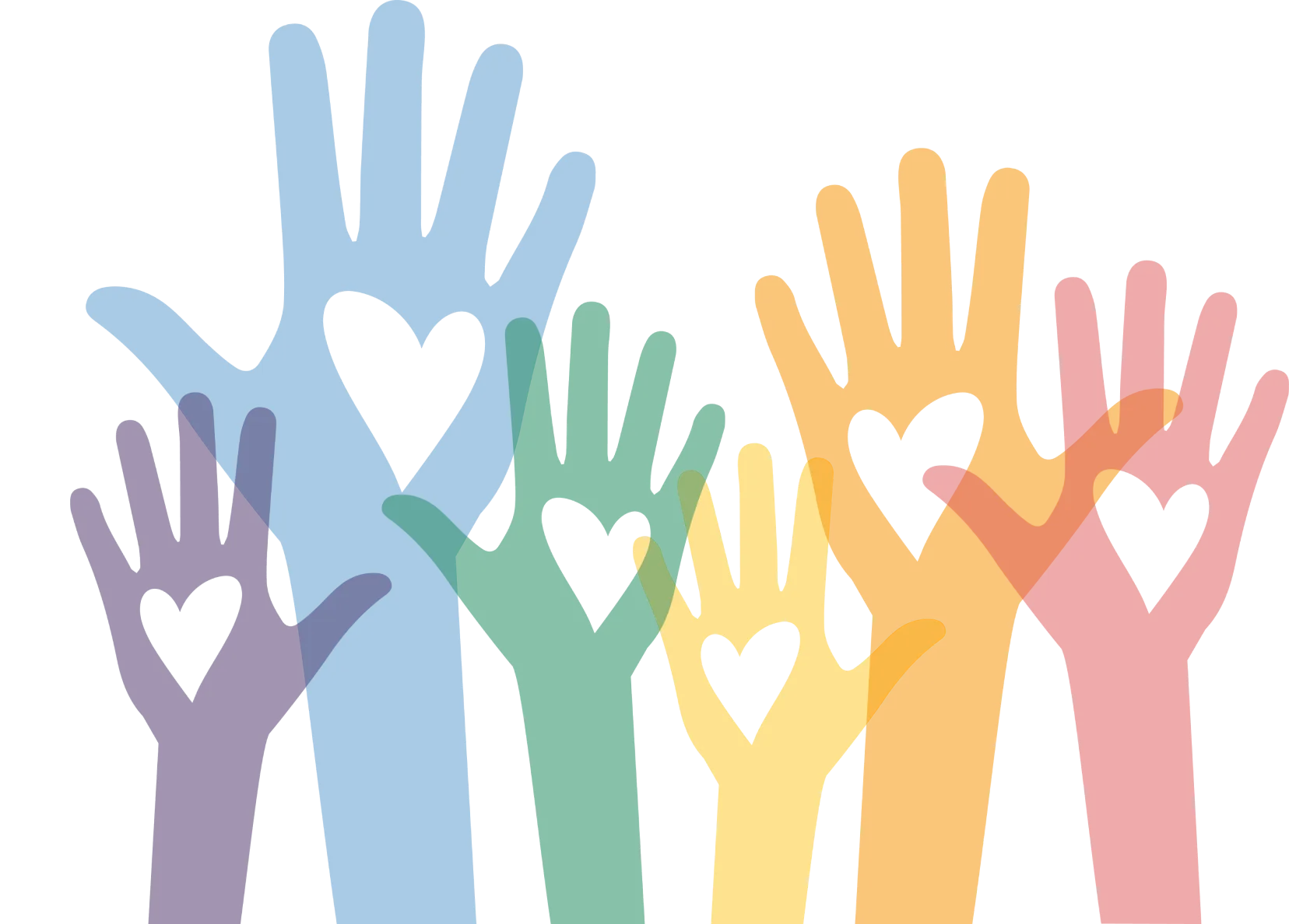 colorful hands with a heart on the palm