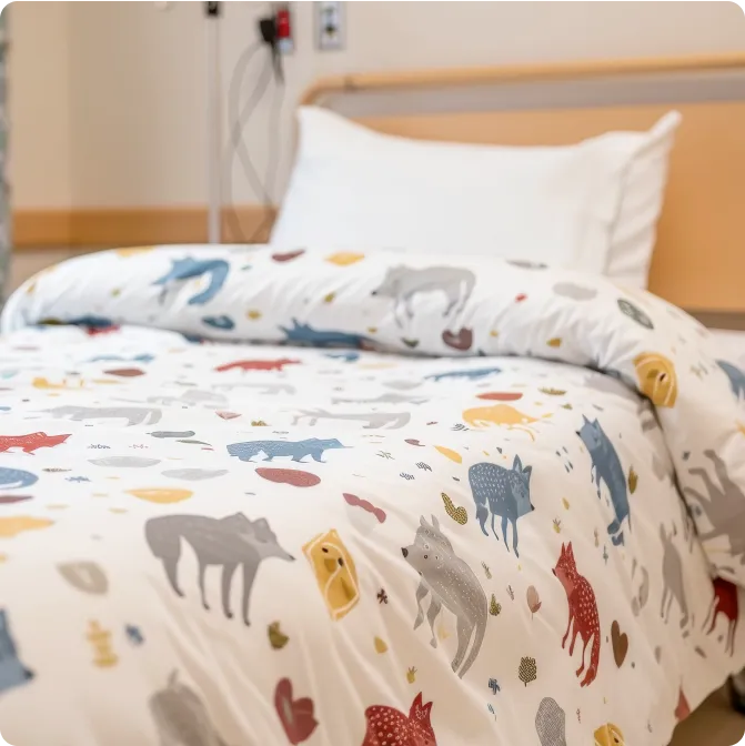 hospital bed with custom sheets