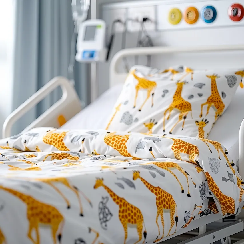 hospital bed with custom sheets